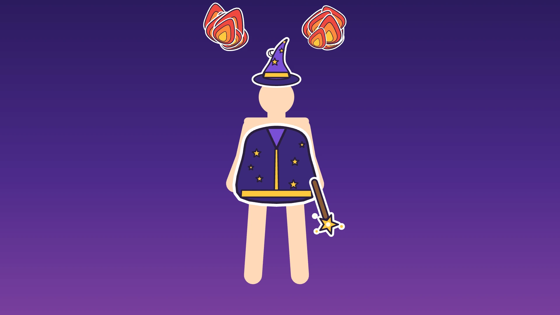 Magic Mirror Moves: the demo player dressed as a wizard, with flames shooting up from both hands