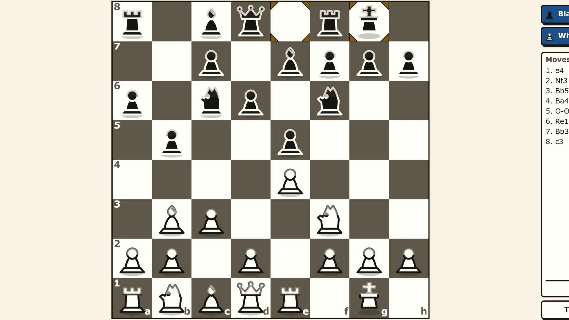 Rookwise a few moves into a game, the move list beside the board