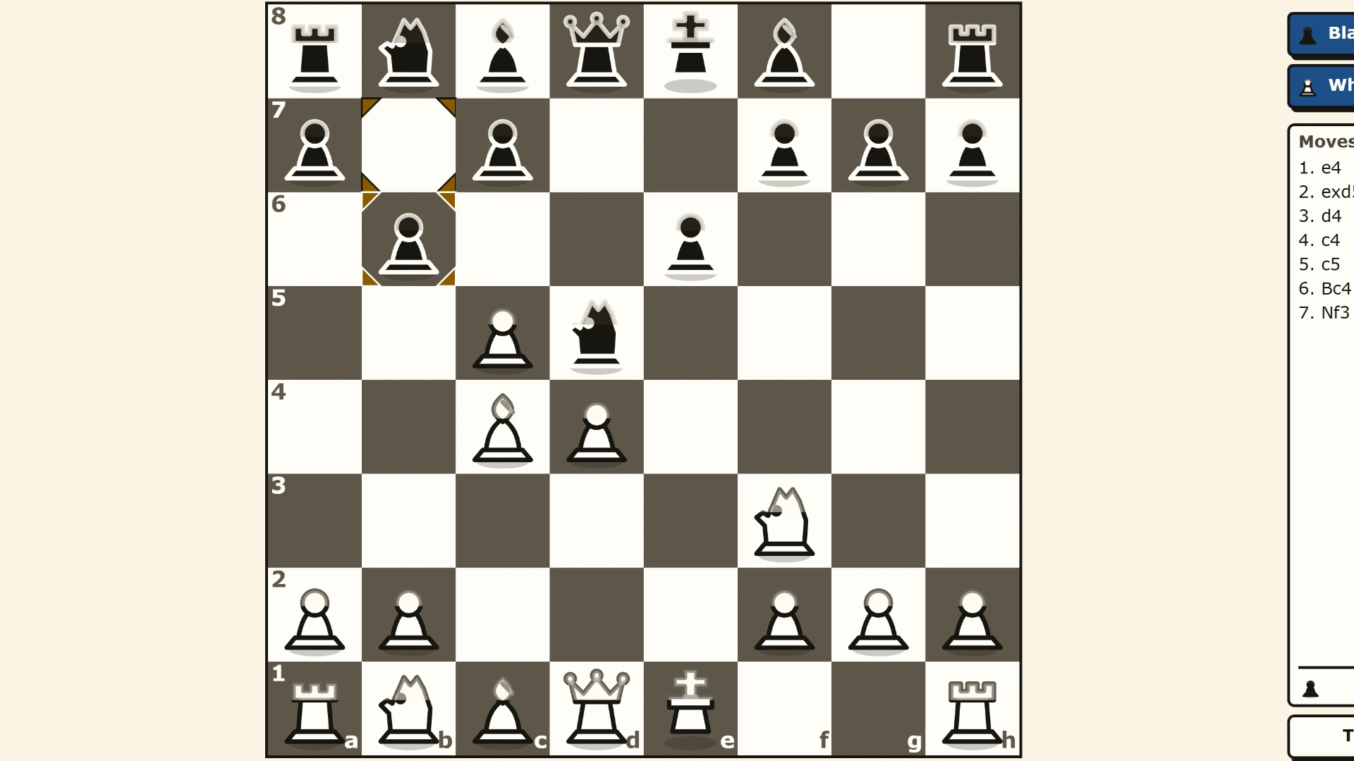 Rookwise further into a game, with a square highlighted for the next move