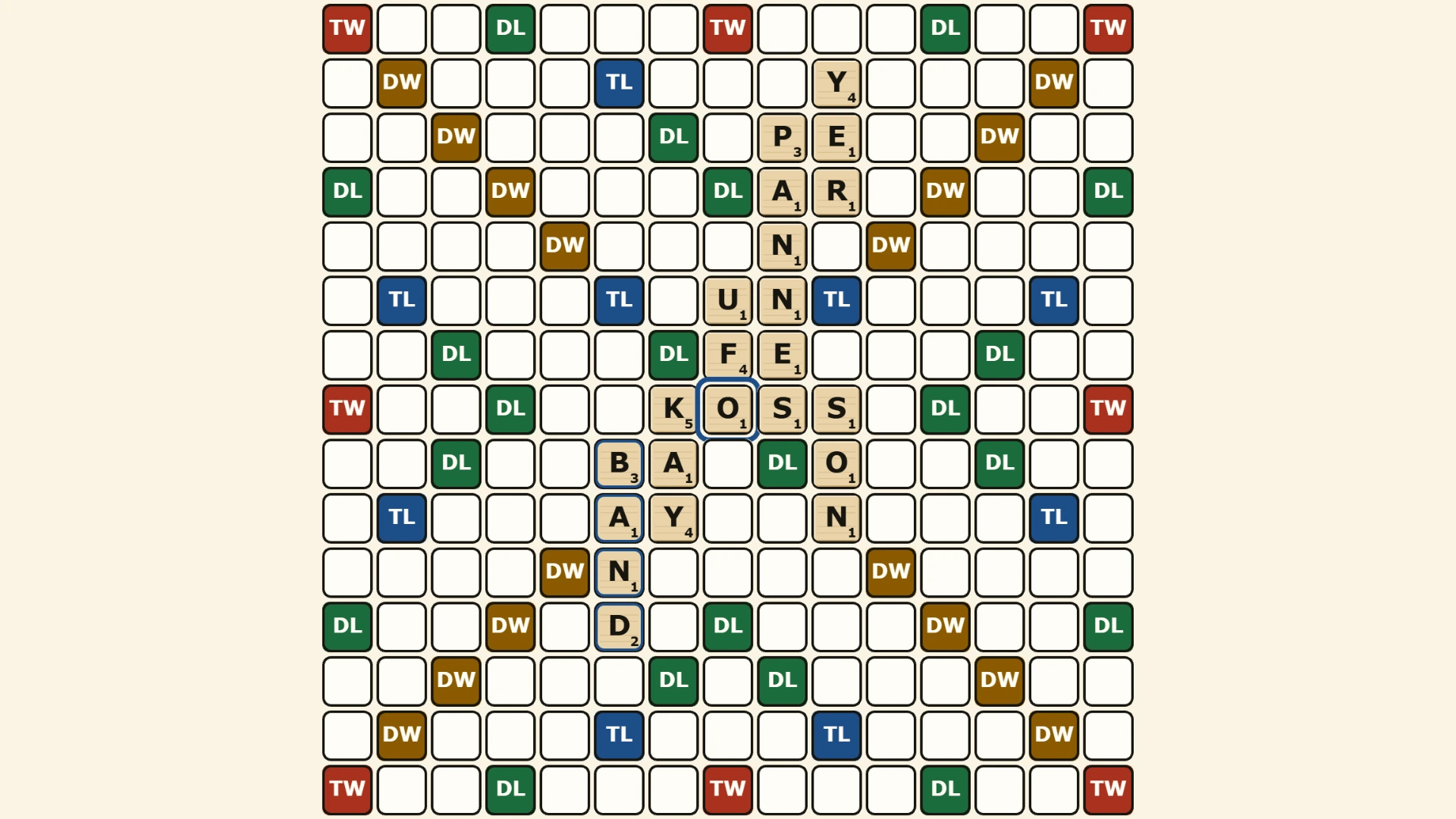 Letterloft: an early board with a few words placed