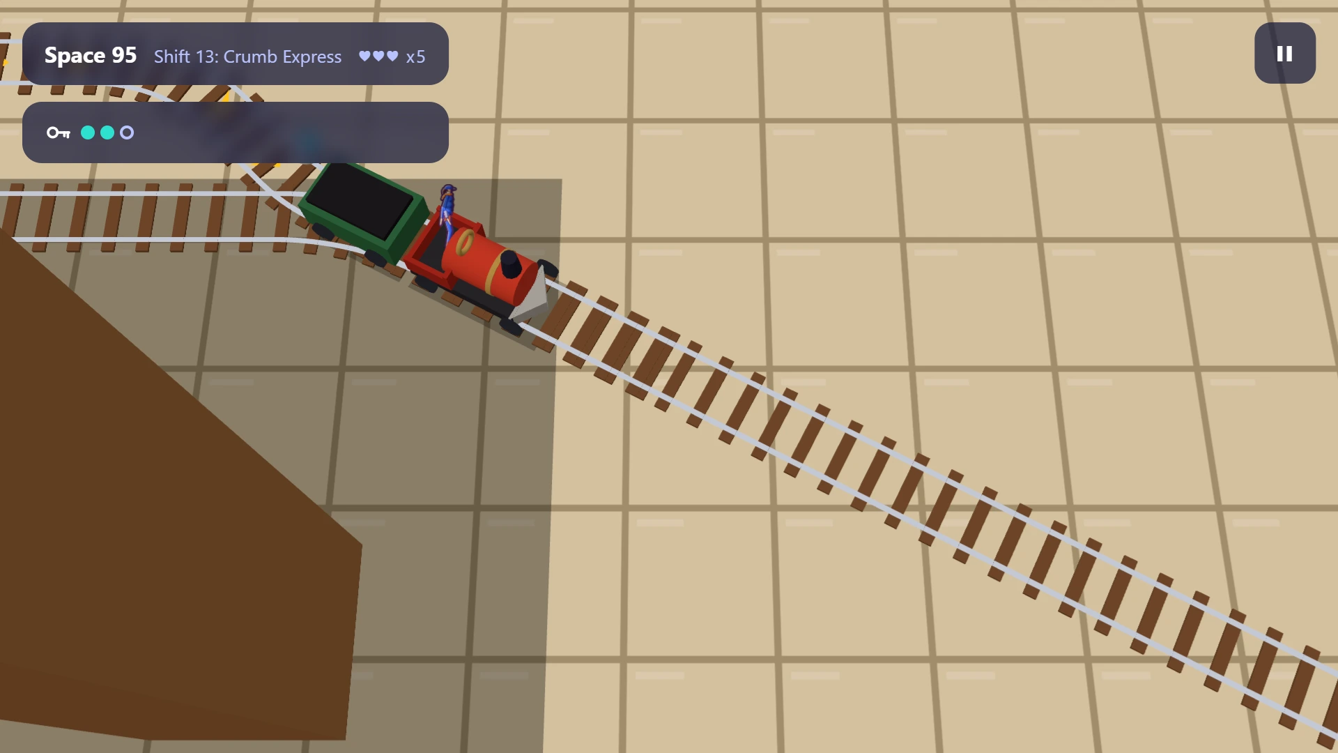 シフト13「Crumb Express」：キッチンの床でおもちゃの汽車を運転するジョーを上から見たところ